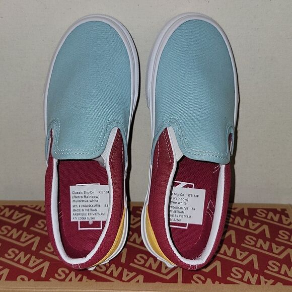 Vans Classic Slip On Retro Rainbow Multi / True White Sneaker Shoes Size 13 - Picture 3 of 10